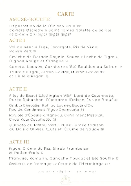 menu 0 of ART Restaurant Lyon