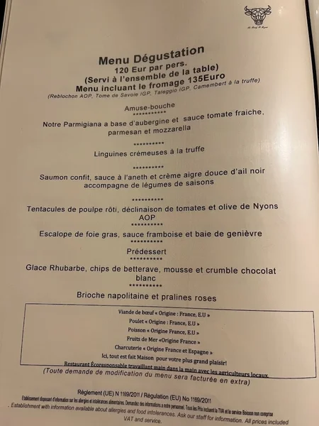 menu 0 of Le Bœuf d'Argent