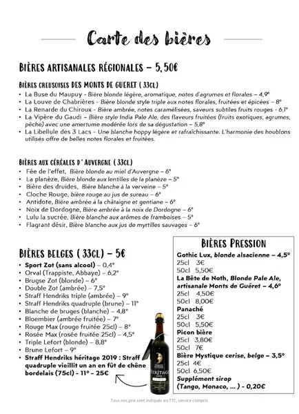 menu 2 of Le Chalet des Pierres Jaumâtres