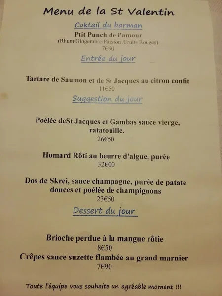menu 0 of La Criée Lomme