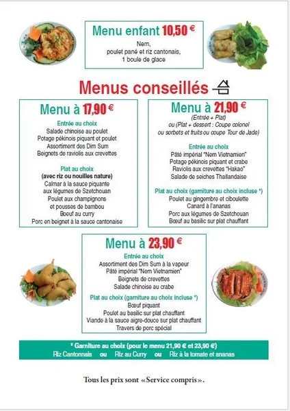 menu 1 of LA TOUR DE JADE