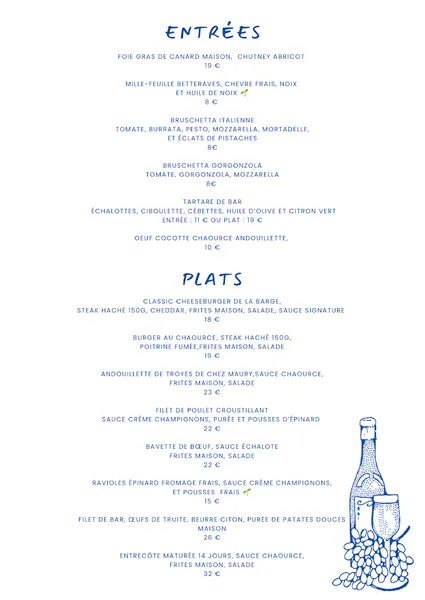 menu 0 of La Barge Restaurant