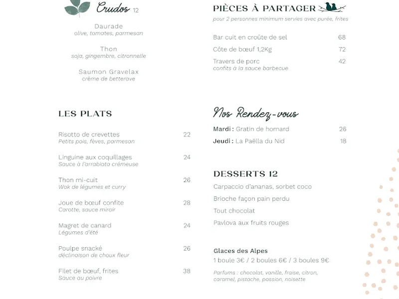 menu 0 of Le Nid Restaurant