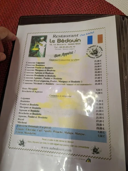 menu 2 of Le Bédouin chez Michel