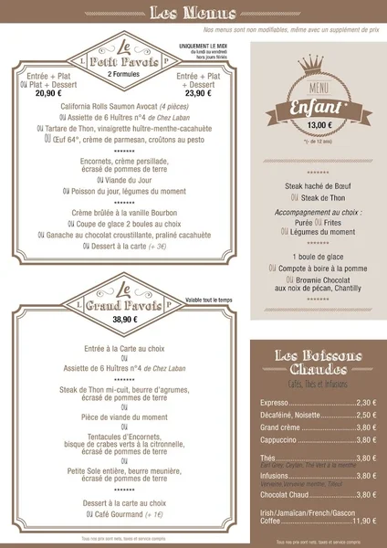 menu 0 of Restaurant Les Pavois Port de Larros Gujan Mestras