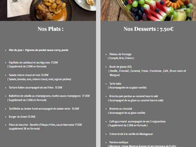 menu 0 of Restaurant du Golf