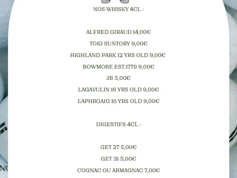 menu 2 of Restaurant du Golf