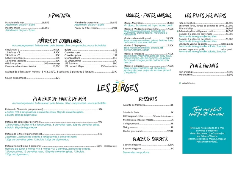menu 1 of Les Barges