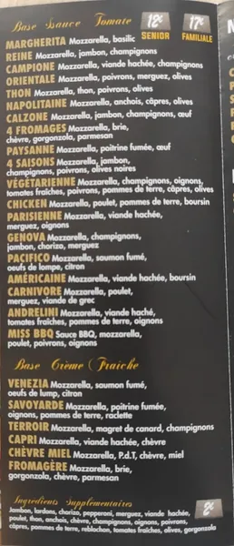 menu 1 of L'Orient Express restaurant pizzeria