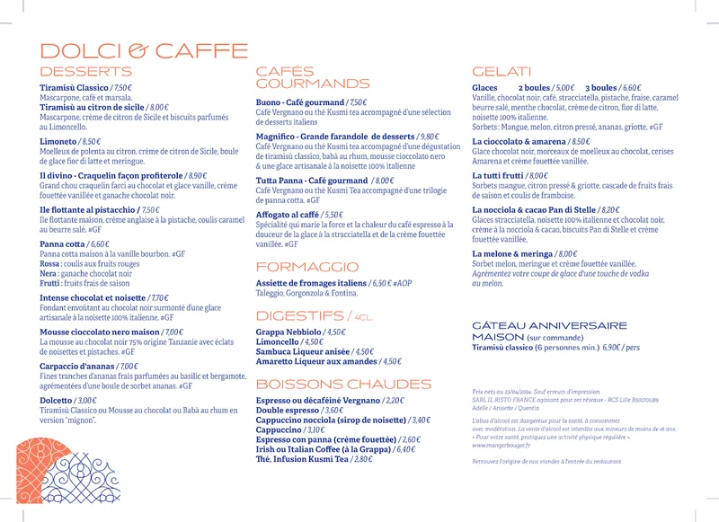 menu 1 of IL RISTORANTE - le restaurant Italien de Thouaré sur Loire