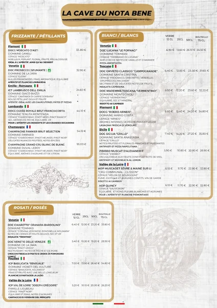 menu 1 of Nota Bene
