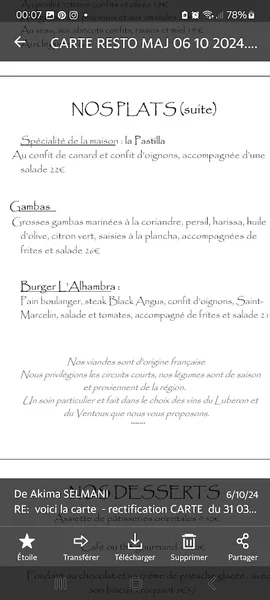 menu 1 of L'alhambra