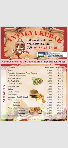 menu 0 of Antalya kebab Moneteau