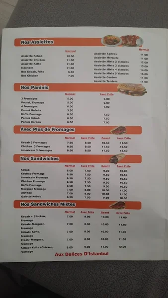 menu 0 of Aux Délices d'Istanbul