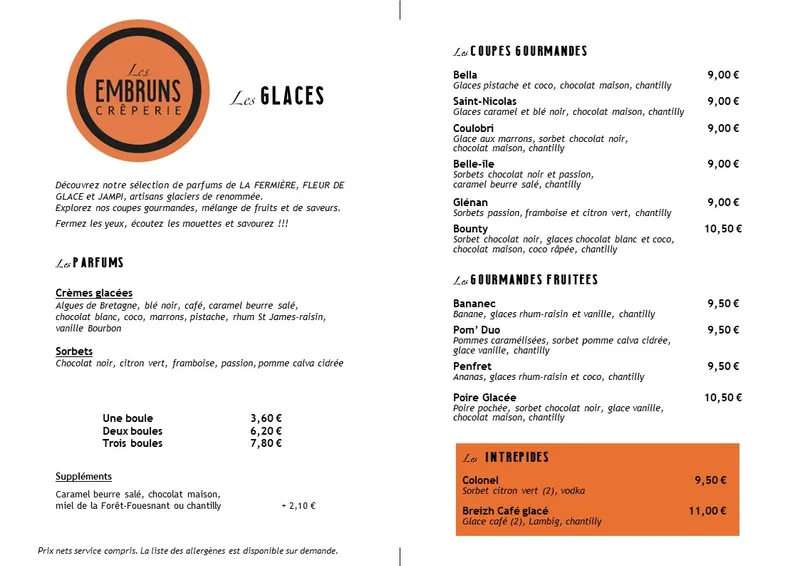 menu 0 of Les Embruns