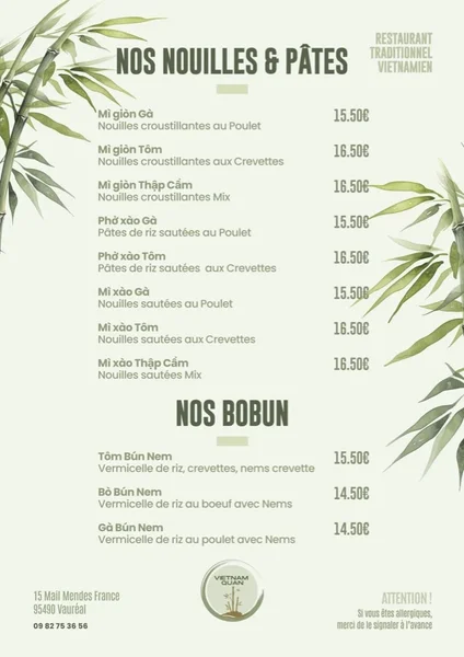 menu 1 of Vietnam Quan