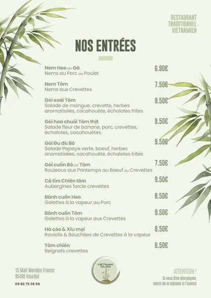 menu 2 of Vietnam Quan