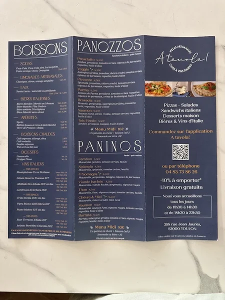 menu 2 of A tavola! Pizzas & Vins italiens
