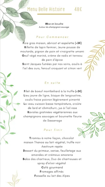 menu 0 of La Belle Histoire