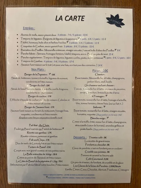 menu 1 of La Pépinière