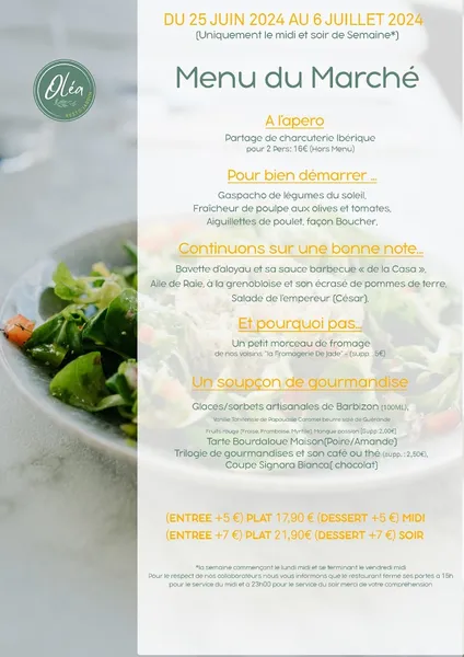 menu 1 of Oléa Resto'Jardin - Restaurant Mennecy