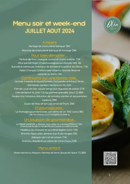 menu 2 of Oléa Resto'Jardin - Restaurant Mennecy
