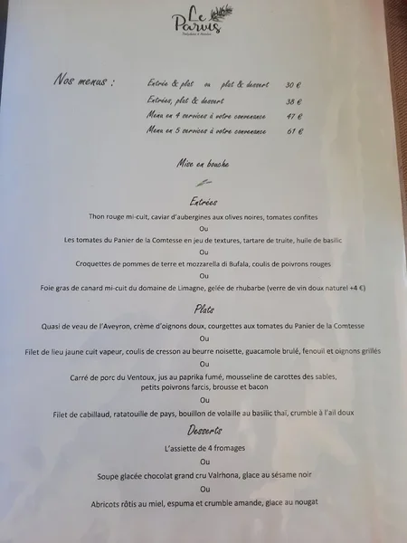 menu 0 of Le Parvis Orange