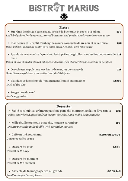 menu 0 of Bistrot Marius
