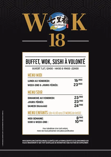 menu 0 of Wok 18 St Doulchard Buffet asiatique Et Grillade à volonté