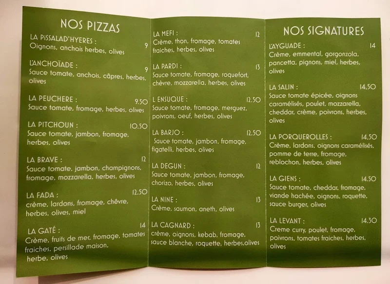 menu 1 of La Pissalad'Hyères