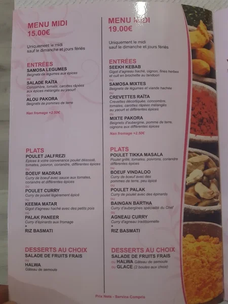 menu 0 of Jaipur