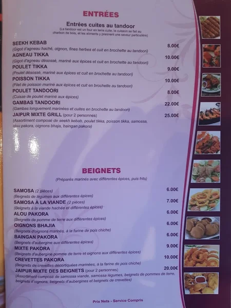 menu 1 of Jaipur