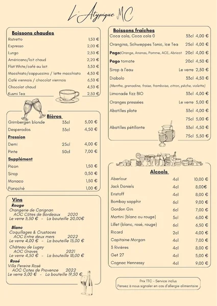 menu 1 of L'Atypique MC