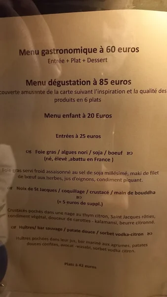 menu 0 of La Table d'Olivier