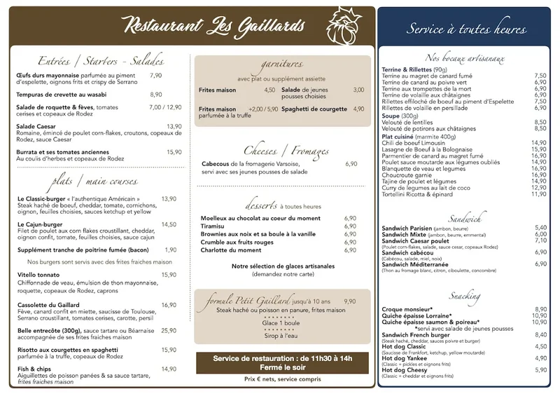 menu 0 of RESTAURANT LES GAILLARDS