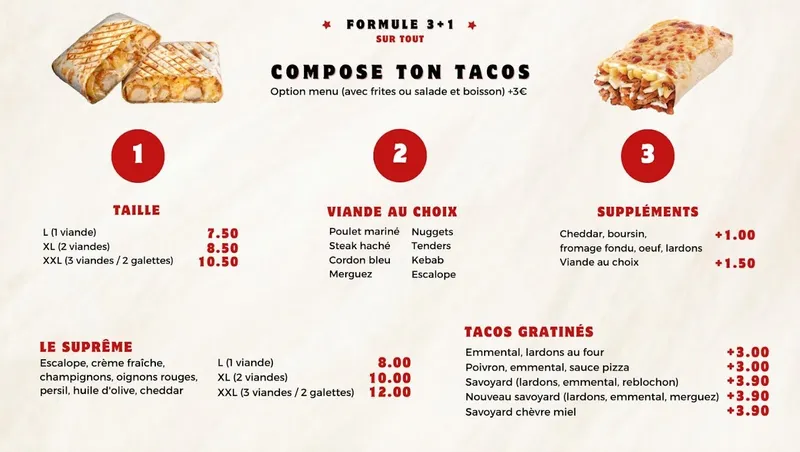 menu 1 of TACOS BURGER