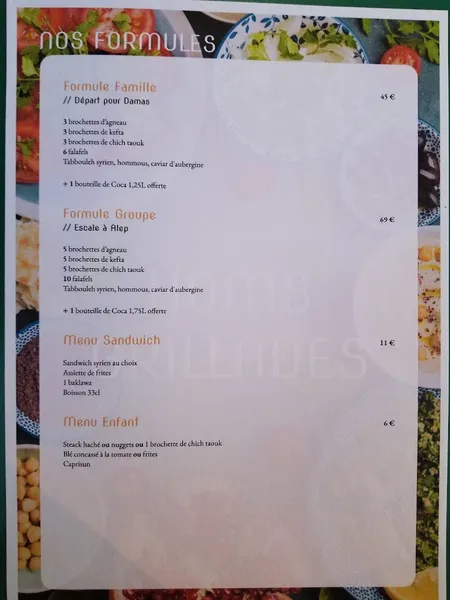 menu 2 of HOMS Grillades