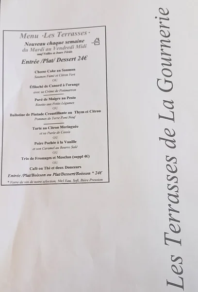 menu 0 of Les Terrasses de la Gournerie, restaurant Château près de Nantes