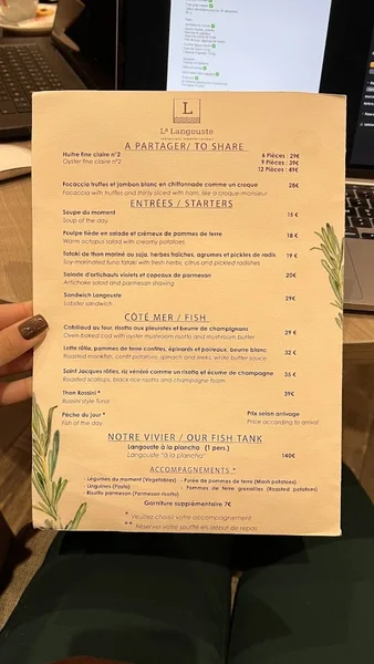 menu 1 of La Langouste