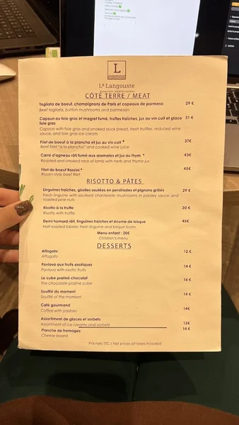 menu 2 of La Langouste