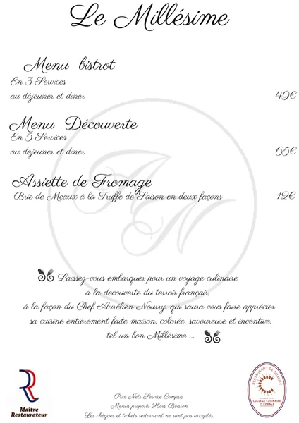 menu 0 of Le Millésime