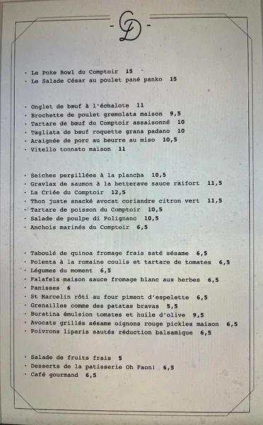 menu 0 of Le Comptoir des Docks