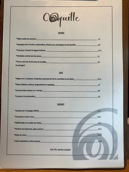menu 0 of Coquille restaurant/traiteur (Cesson)