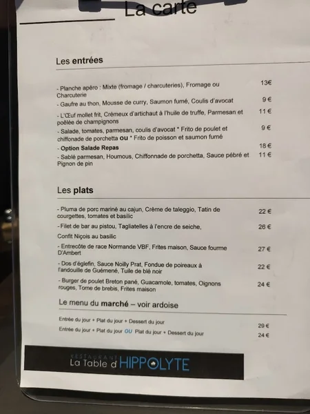 menu 0 of La table d'Hippolyte