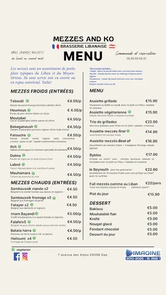 menu 0 of Mezzés and Ko