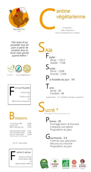 menu 0 of Picorette - Cantine végétarienne