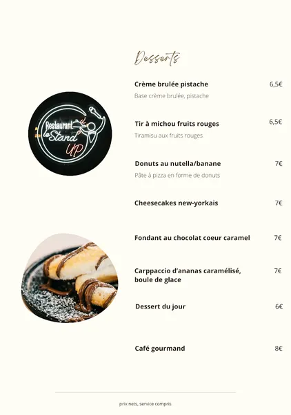 menu 2 of Restaurant Le Stand'up