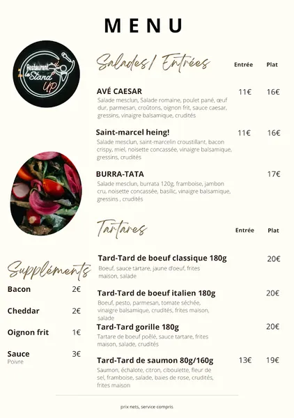 menu 1 of Restaurant Le Stand'up