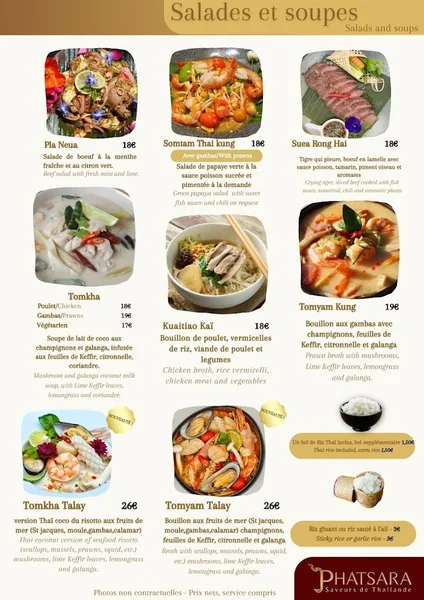 menu 0 of Phatsara - Saveurs de Thaïlande