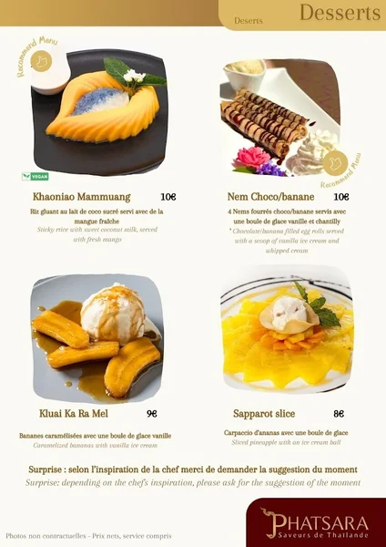 menu 1 of Phatsara - Saveurs de Thaïlande